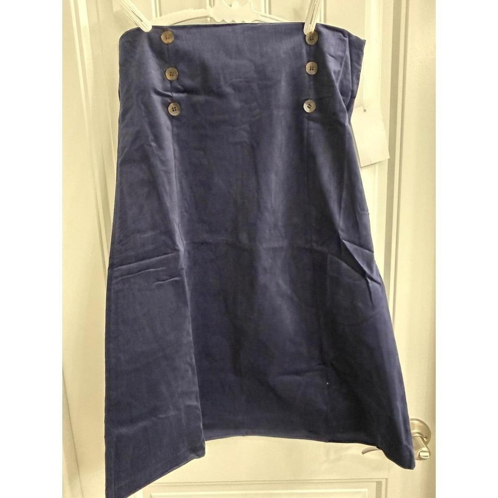 Tulip B Navy Blue Midi A-Line Corduroy Skirt with Button Detail - Picture 2 of 5
